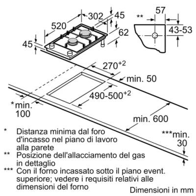 Piano Domino Gas vetroceramica Colore nero SIEMENS         ER3A6BB70 - Incasso